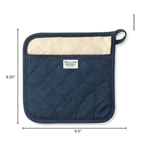 Manopla Williams-Sonoma azul marino, vista trasera con forro absorbente para evitar deslizamientos.