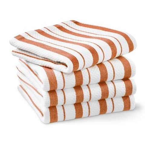 Toallas rayadas Williams-Sonoma en naranja calabaza, suaves y absorbentes para manos y superficies.