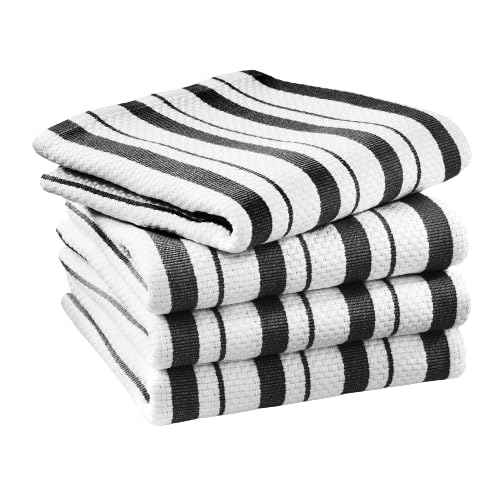 Toallas Williams-Sonoma rayadas negro azabache; suaves y absorbentes para uso diario.
