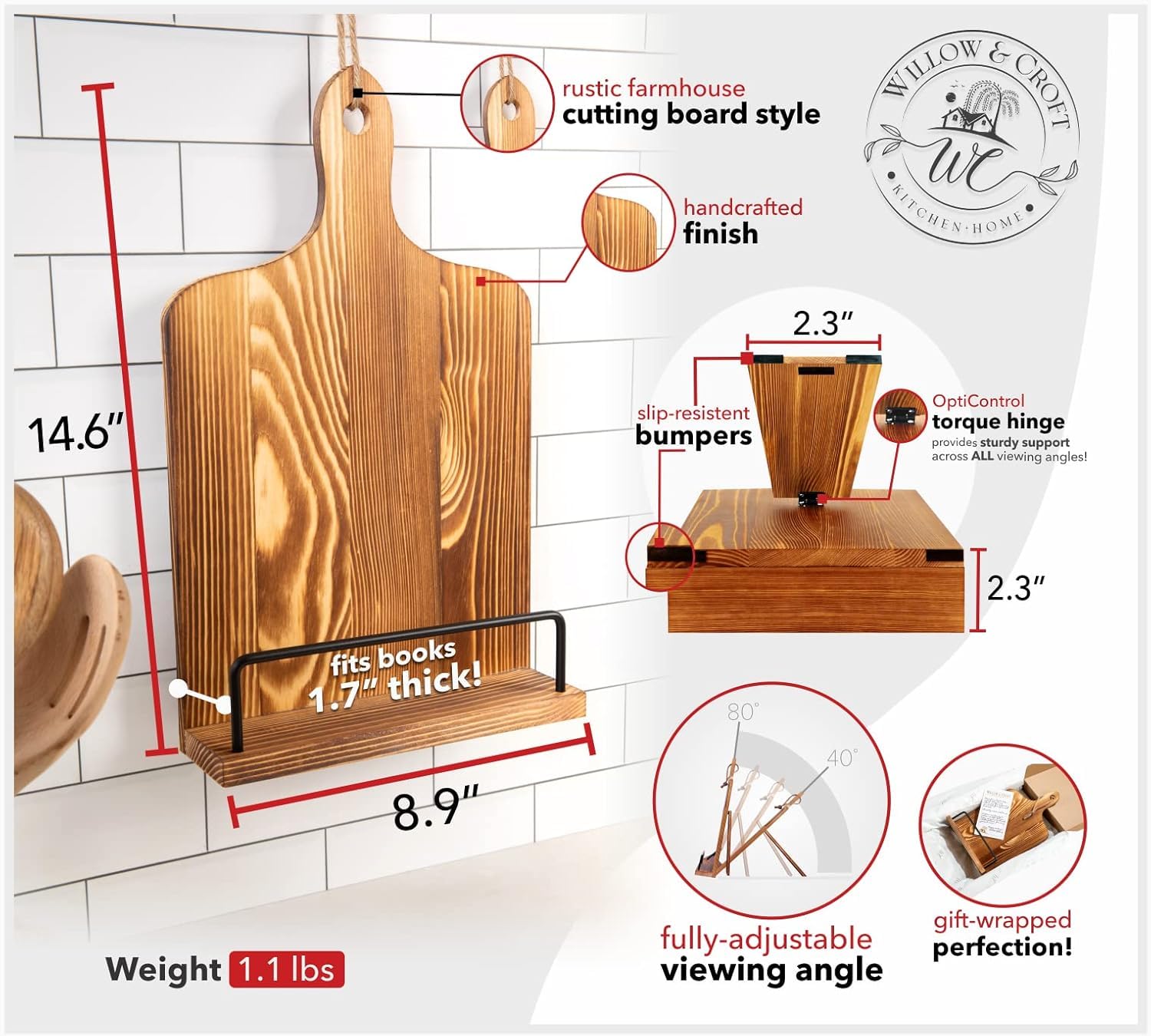Portarecetas Willow & Croft, ángulo ajustable para lectura ergonómica