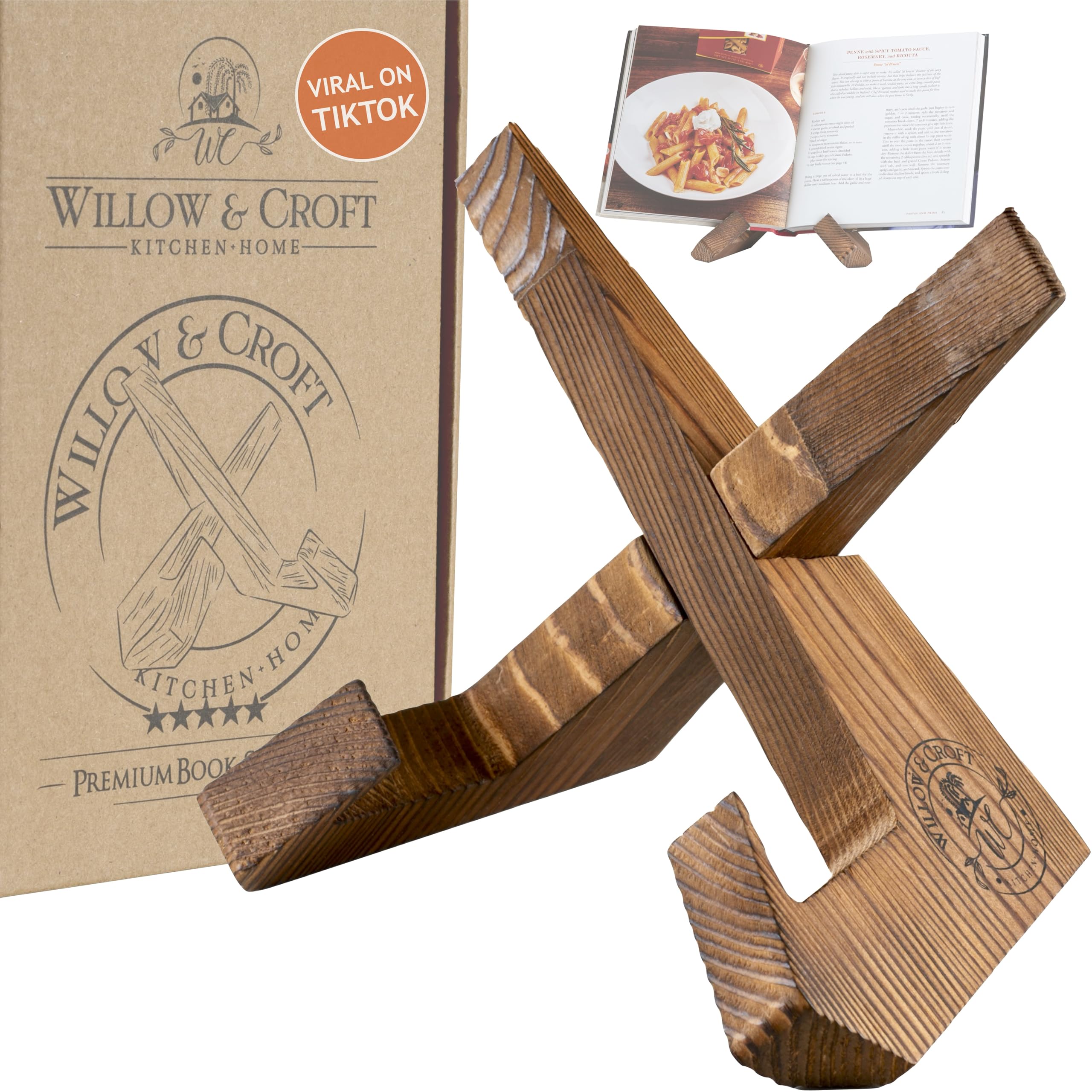 Willow & Croft soporte-recetas madera rústico para libros de cocina y decoración