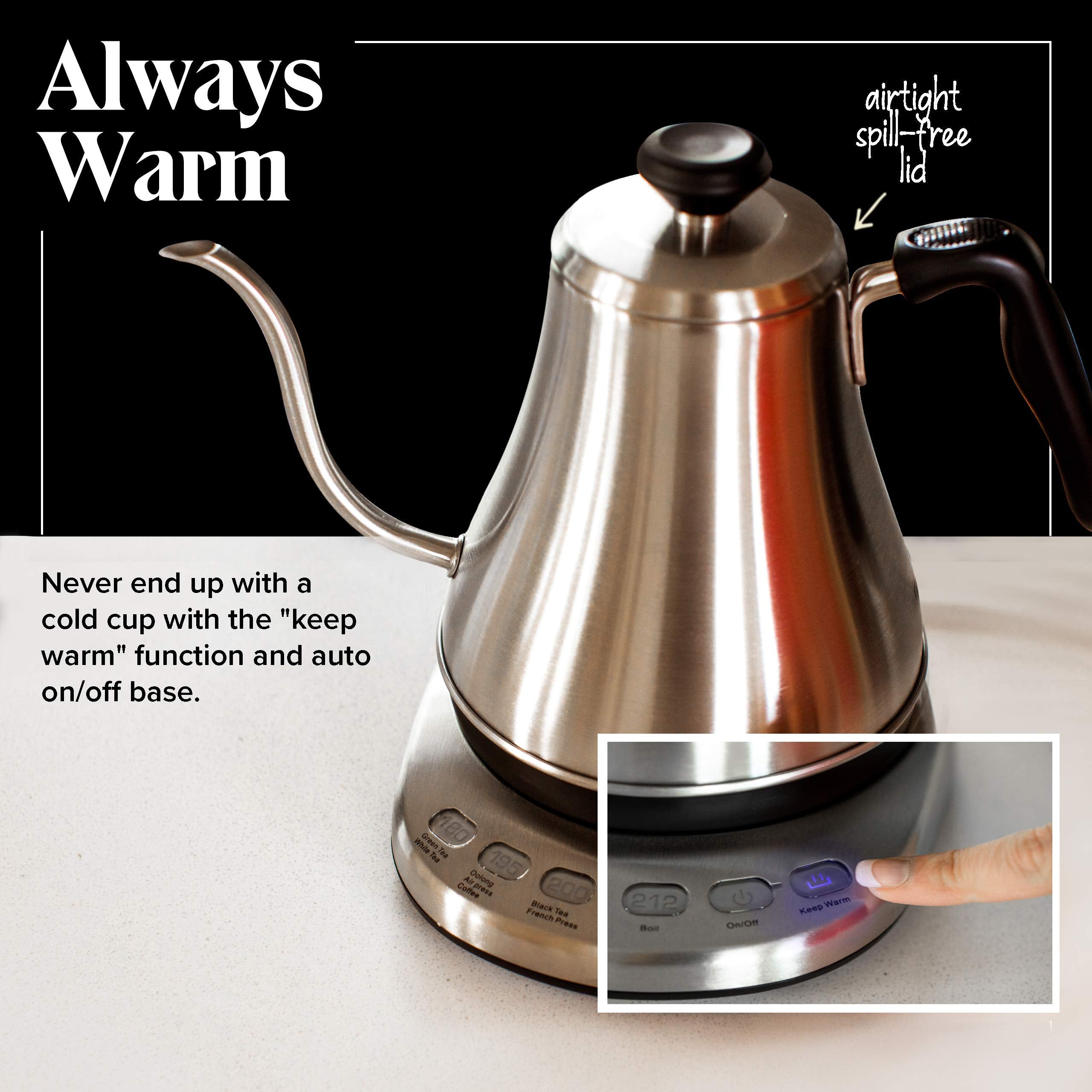 Presets de temperatura de la tetera Willow & Everett para distintos tés o cafés.