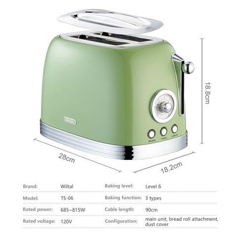 Wiltal Tostadora Retro Verde pantalla-tiempo para controlar el tostado.