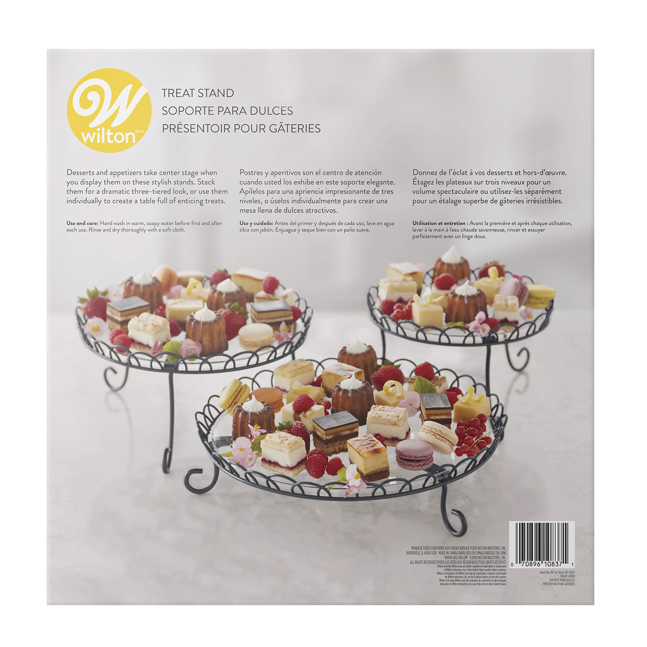 Bandeja de dulces Wilton 3 niveles para fiestas, elegante y práctica.