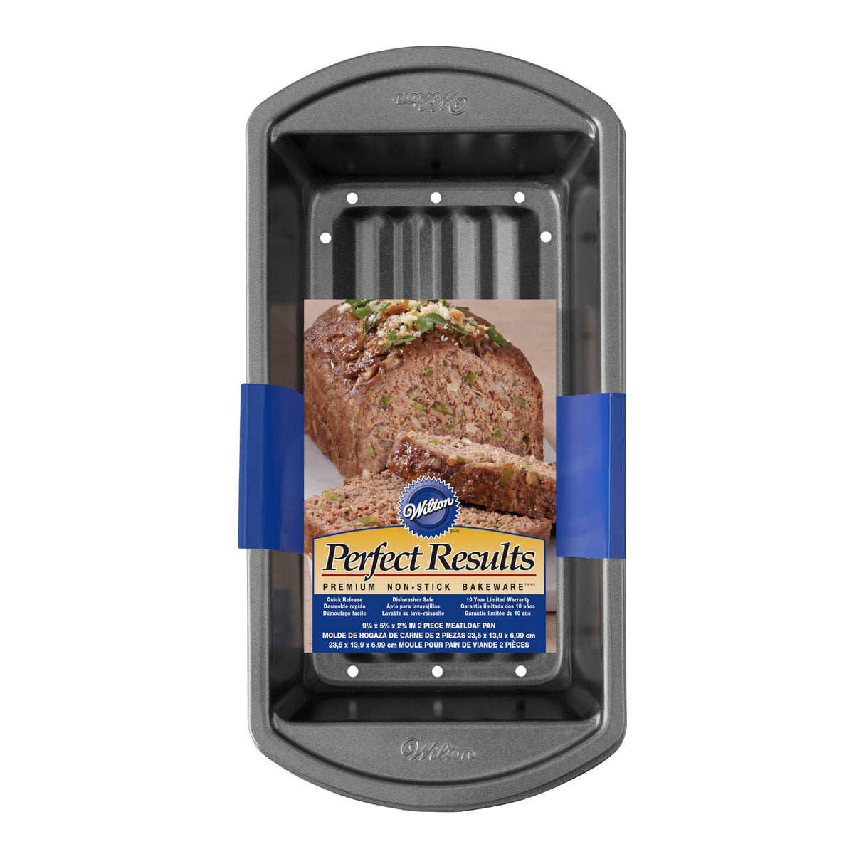 Conjunto Wilton para pastel de carne con drenaje facilita horneado uniforme y grasa escurrida.