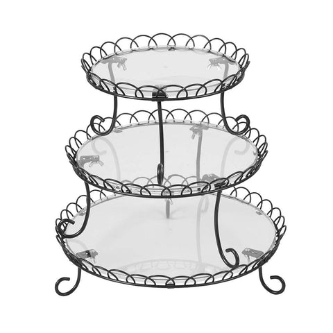 Wilton soporte de postres 3 niveles negro con base cristal para exhibir dulces.