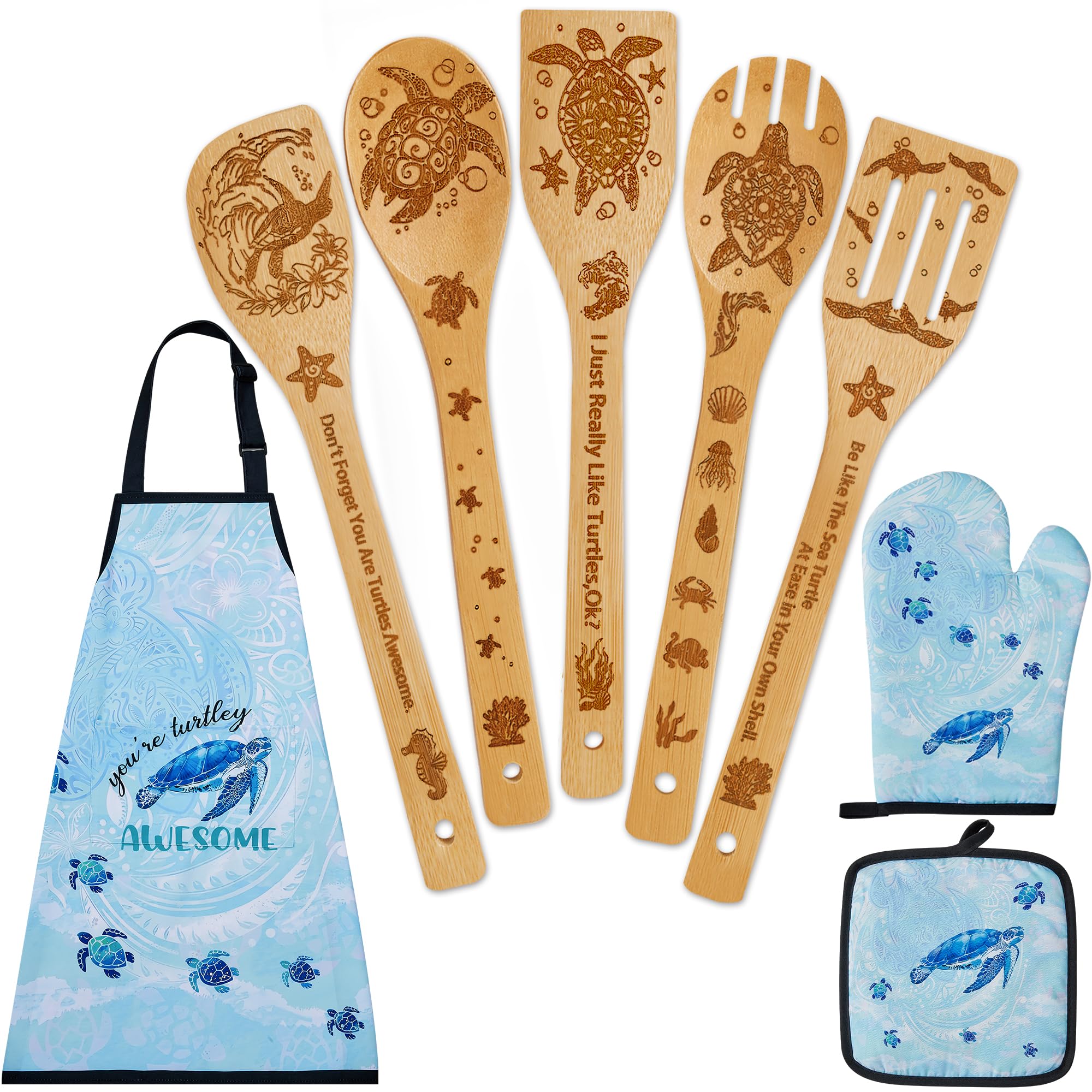 Juego de utensilios de bambú Wimabuden con tortuga, ideal para cocinar sin rayar sartenes
