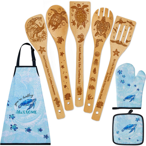 Juego de utensilios de bambú Wimabuden con tortuga, ideal para cocinar sin rayar sartenes