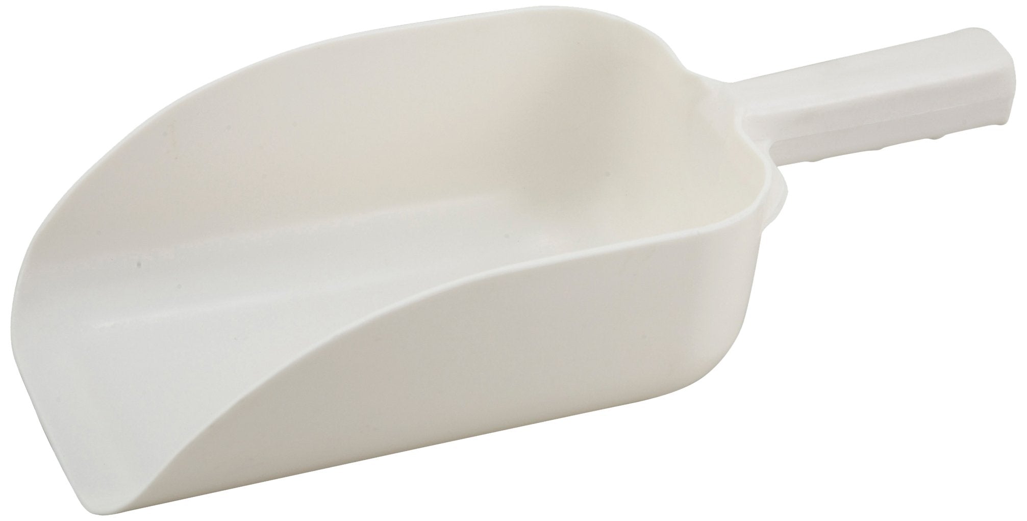 Winco Cucharón plástico blanco para porciones precisas y uso diario.