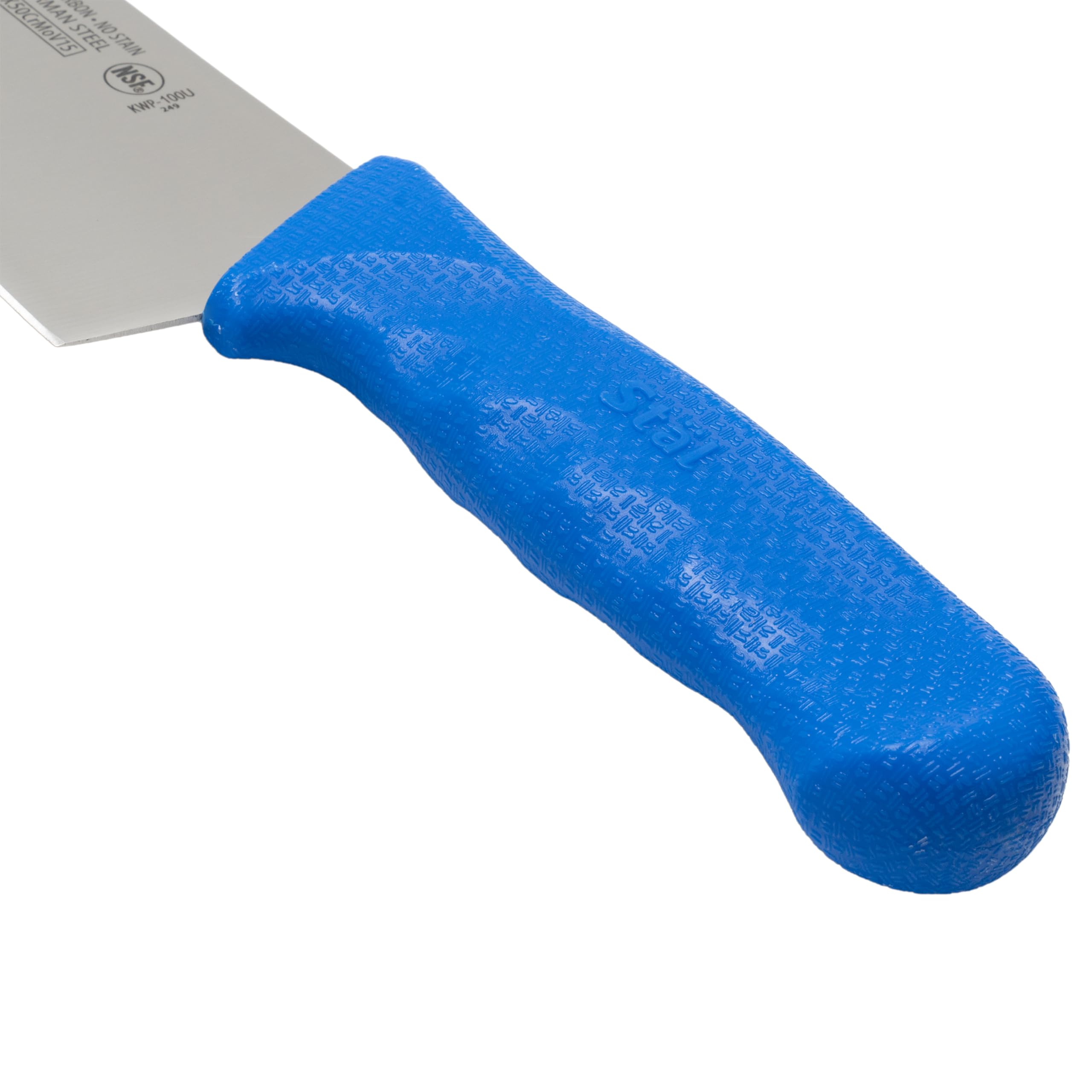 Cuchillo Winco con mango azul ergonomico para uso prolongado.