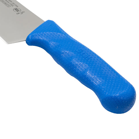 Cuchillo Winco con mango azul ergonomico para uso prolongado.