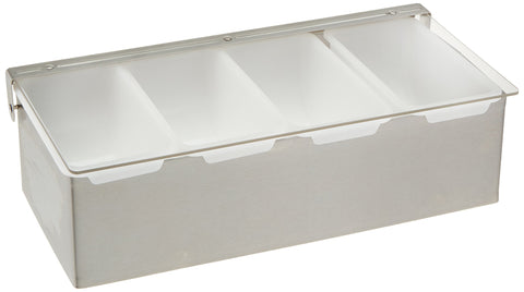 Winco dispensador de condimentos 4 compartimentos, vista frontal, ideal para servicio eficiente.