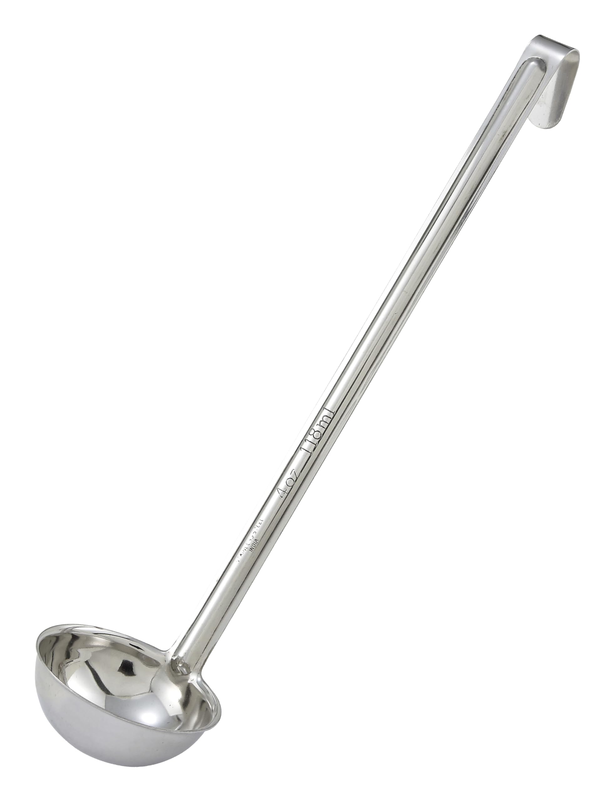 Cucharón Winco LDI-4 de acero inoxidable, 4 onzas, ideal para porciones y servicio diario.