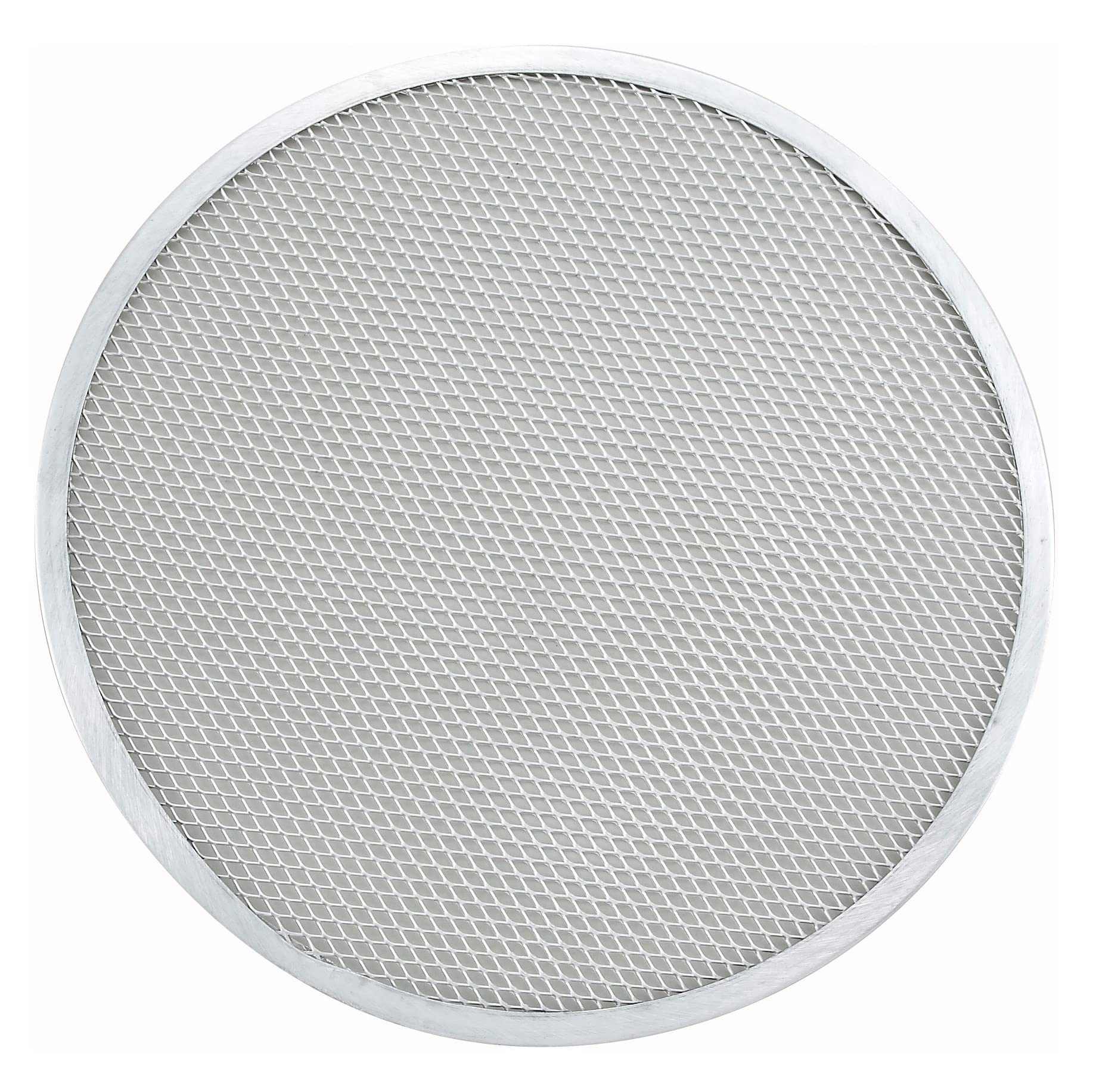 Winco pantalla para pizza de aluminio de 14 pulgadas con malla para horneado eficiente.