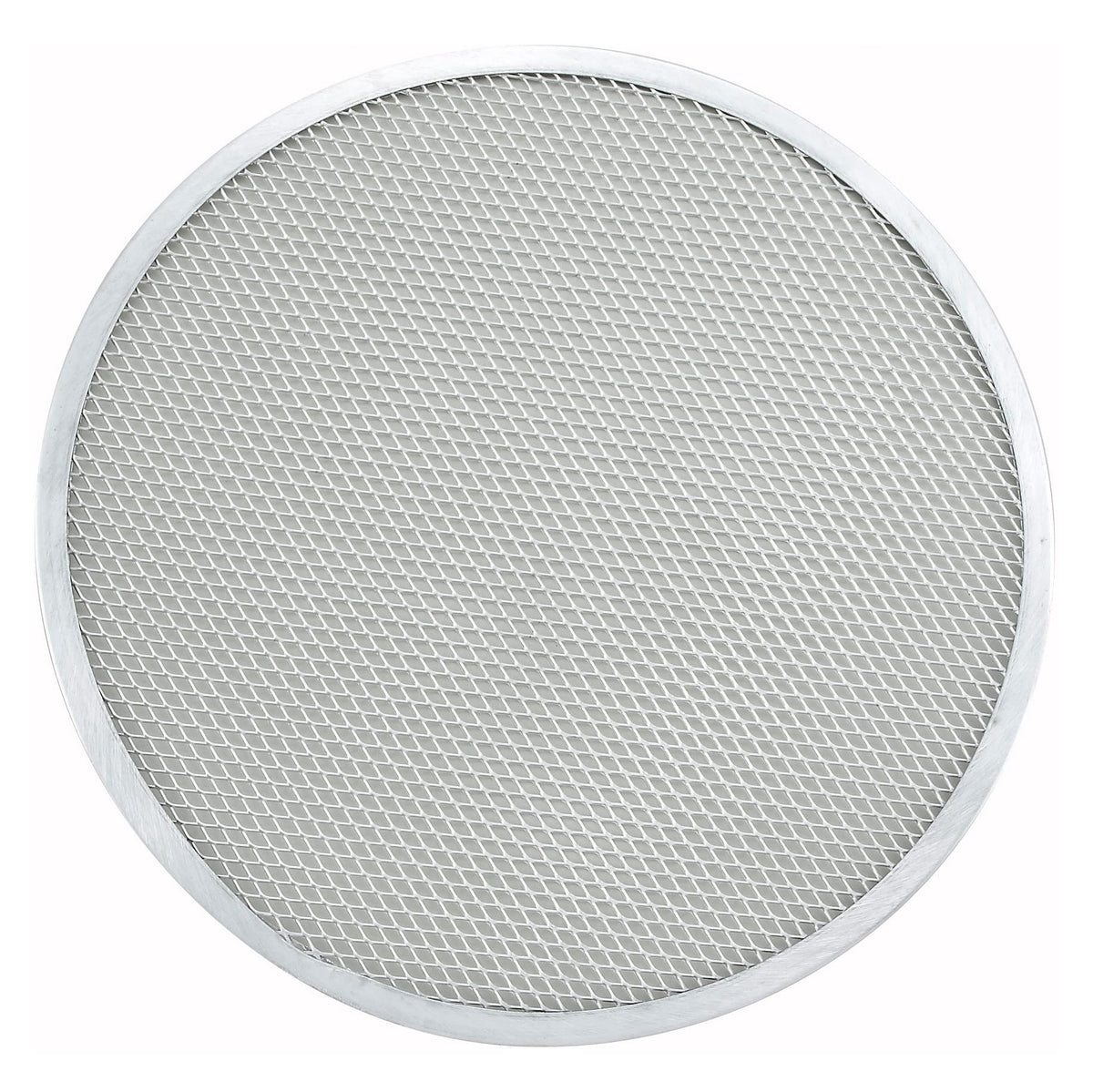 Winco pantalla para pizza de aluminio de 14 pulgadas con malla para horneado eficiente.