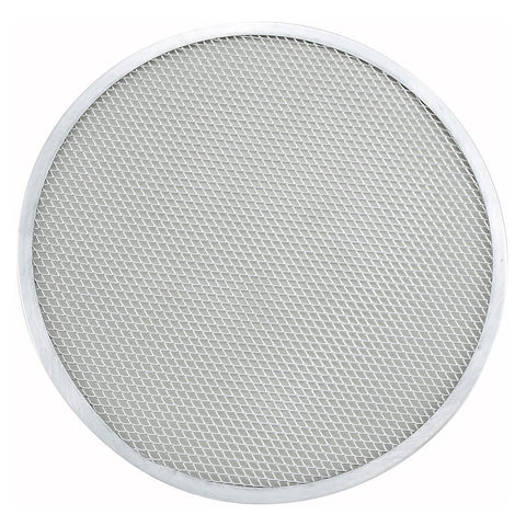Winco pantalla para pizza de aluminio de 14 pulgadas con malla para horneado eficiente.