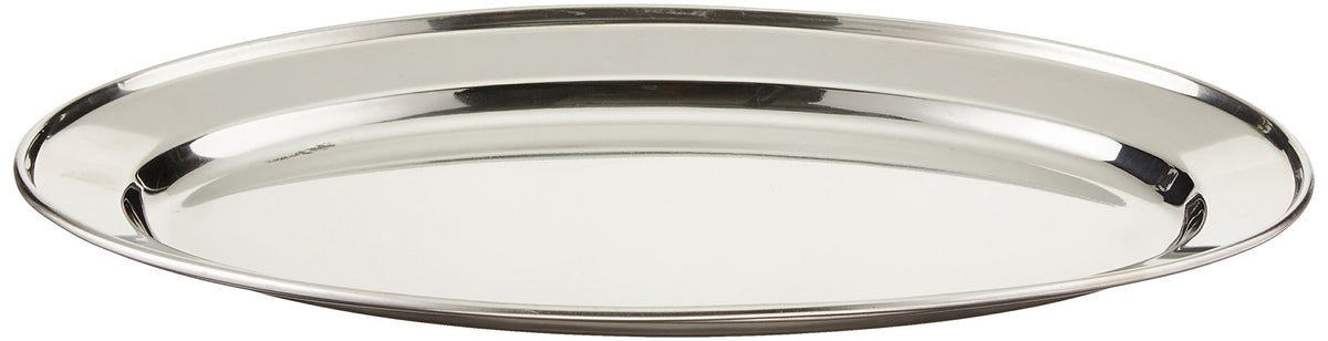 Winco OPL-14, plato ovalado, vista frontal, ideal para servir porciones elegantes en eventos