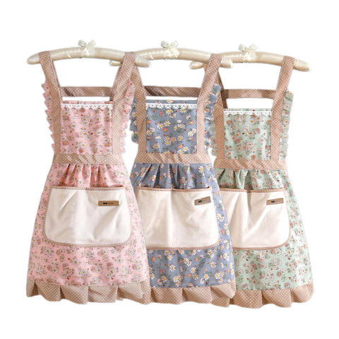 WinDerMo delantal floral con bolsillo frontal; protege la ropa al cocinar.