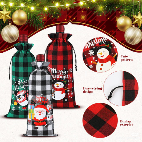 Windyun diseño a cuadros navideños para bolsas de vino