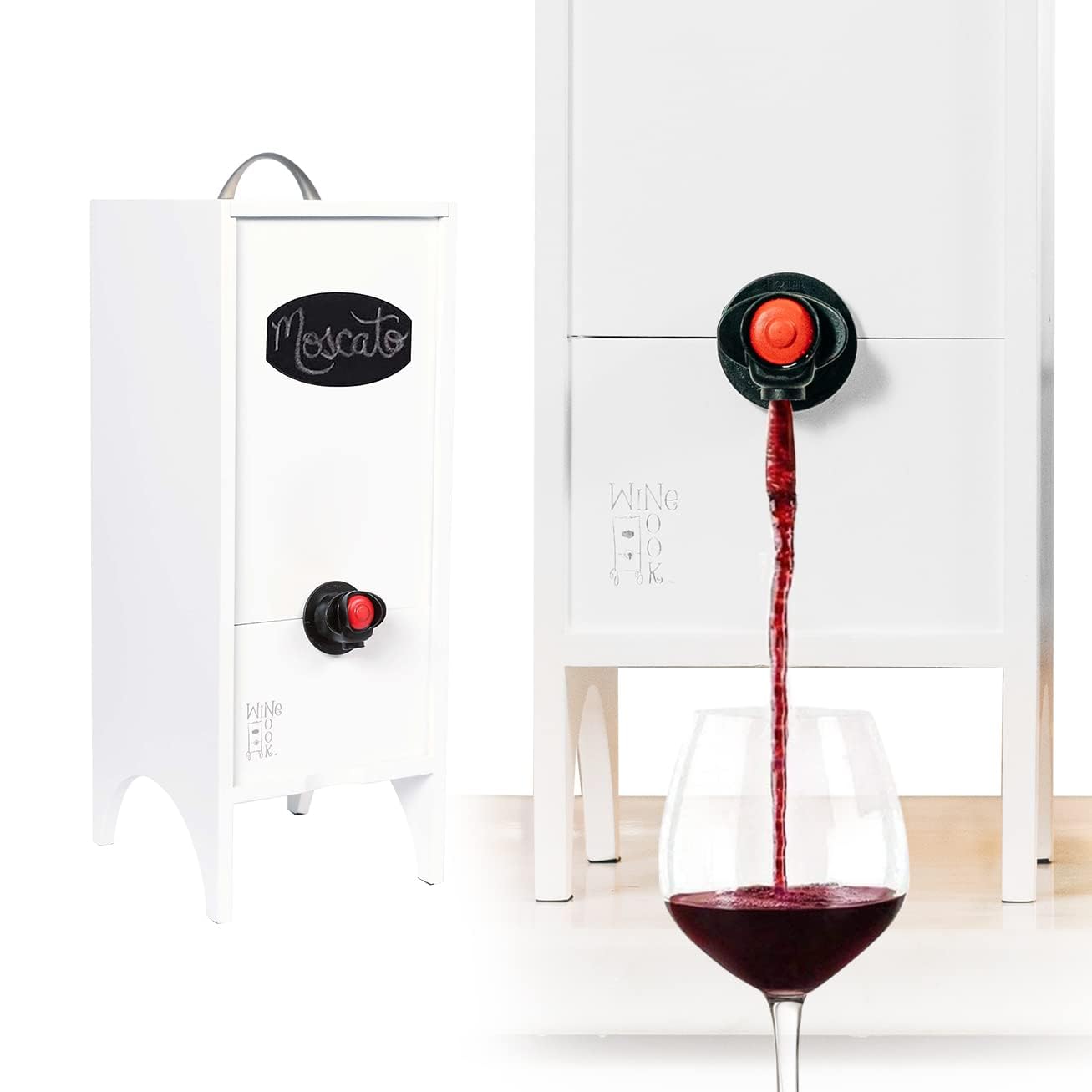 Wine Nook portátil con grifo pulsador para servir sin goteos.