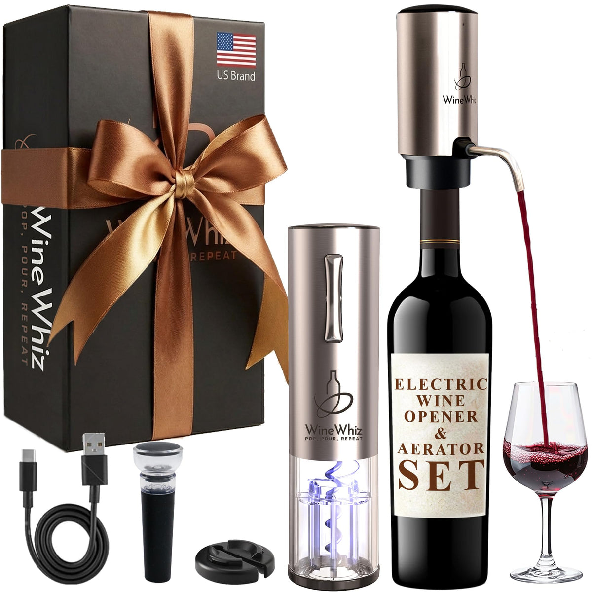 WineWhiz abre botellas eléctrico en acción, ideal para cenas sin contratiempos.