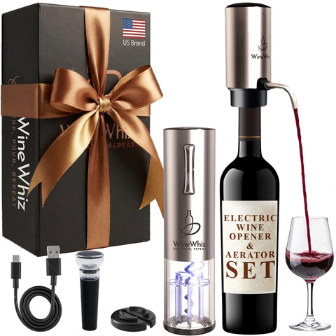 WineWhiz abre botellas eléctrico en acción, ideal para cenas sin contratiempos.