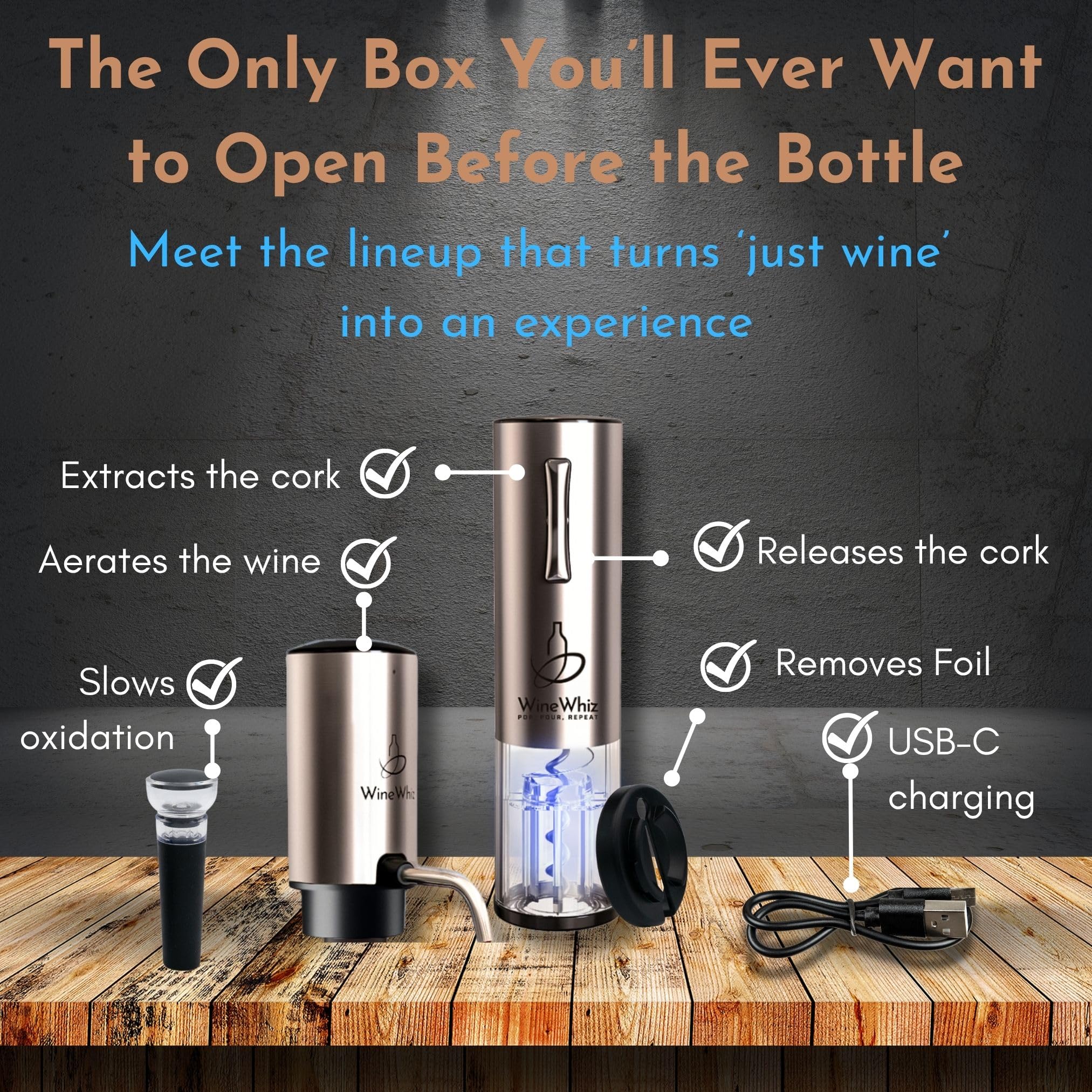 WineWhiz efecto sorpresente al servir, mantiene la mesa animada.