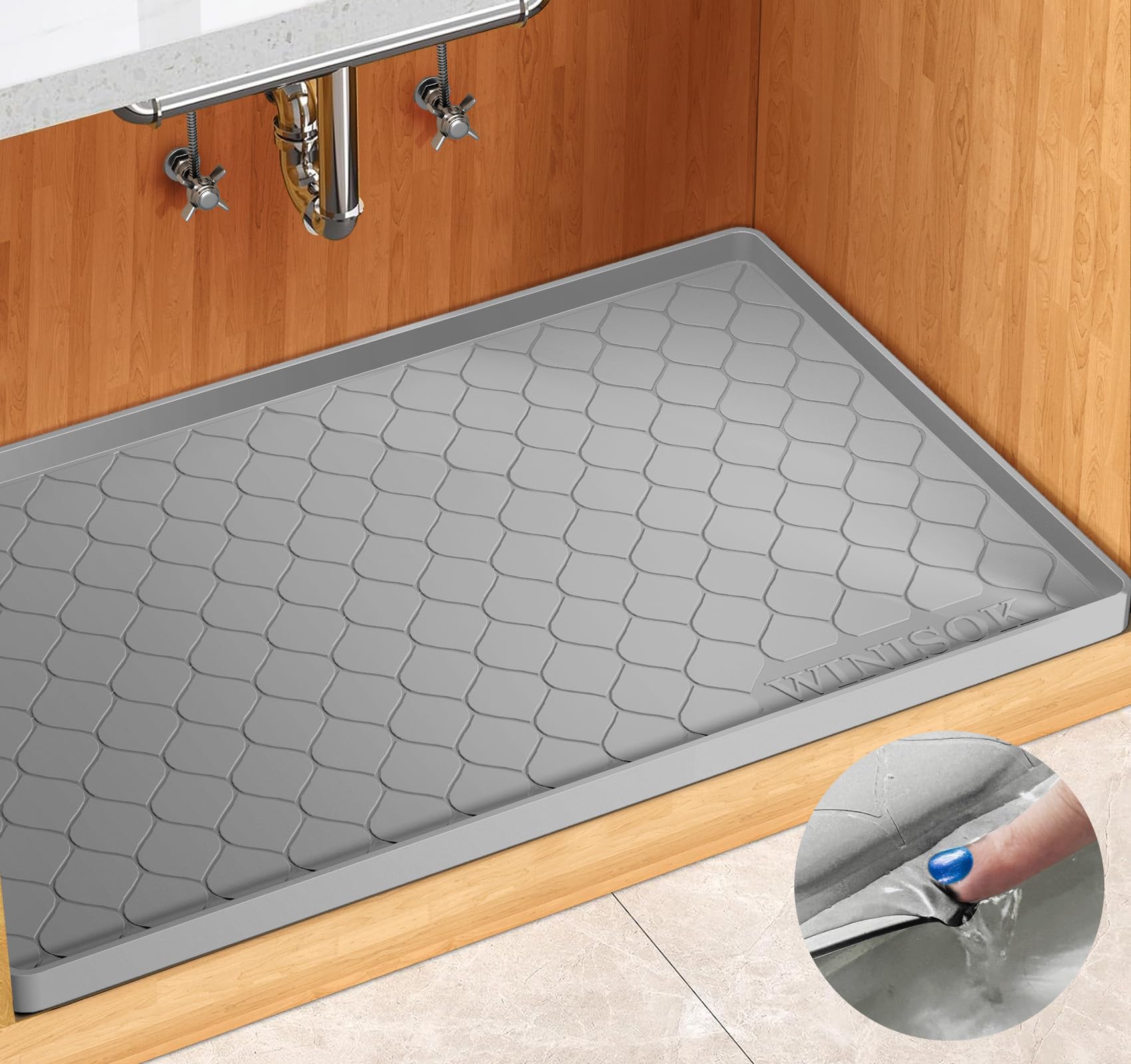 Winisok esterilla de silicona para bajo fregadero protege gabinetes ante derrames.
