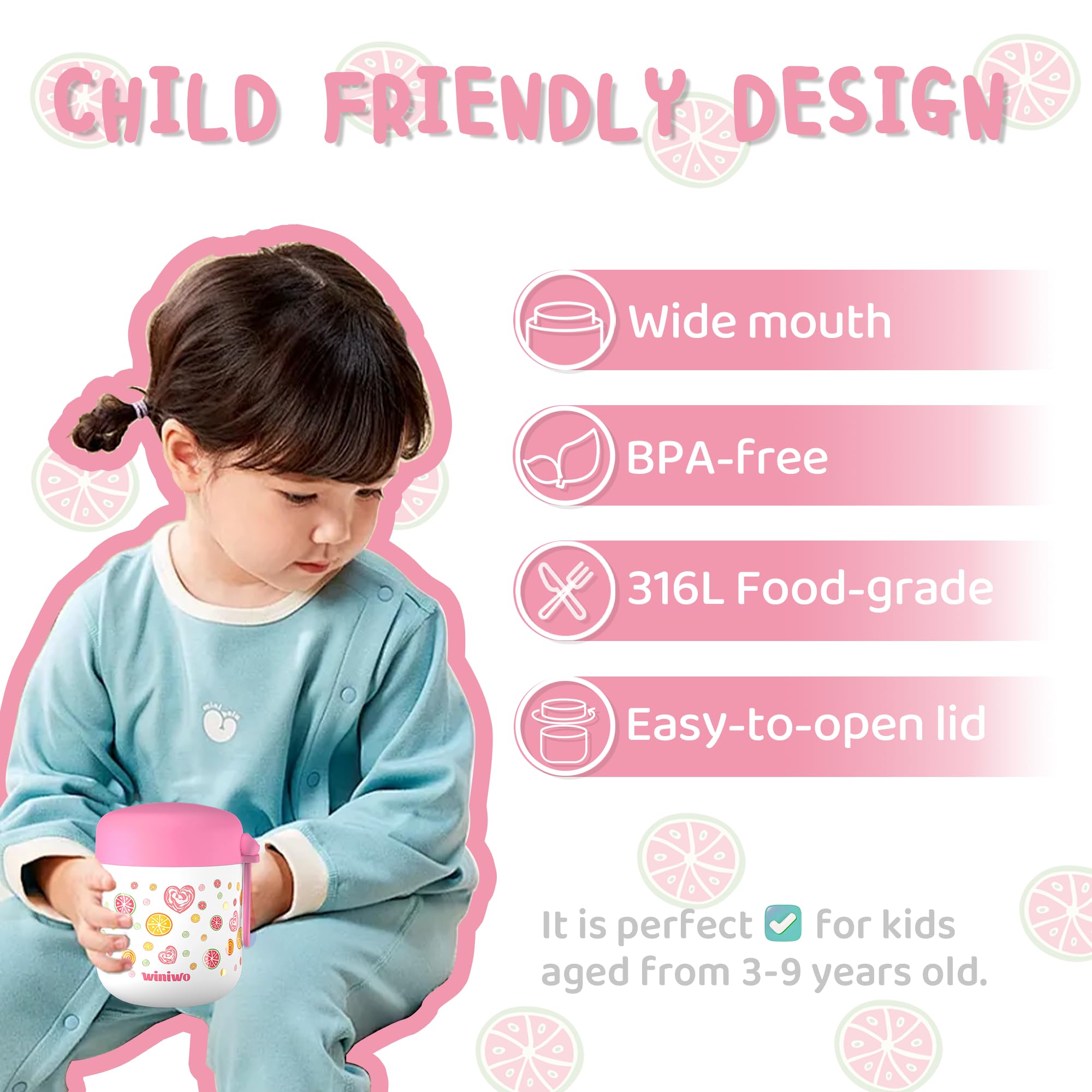 Tapa robusta WINIWO favorece un cierre seguro y fácil para niños.