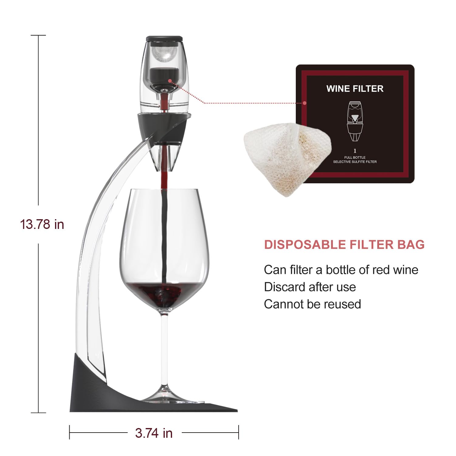 Winkpup purificador de vino: desmontaje fácil para limpieza en lavavajillas.
