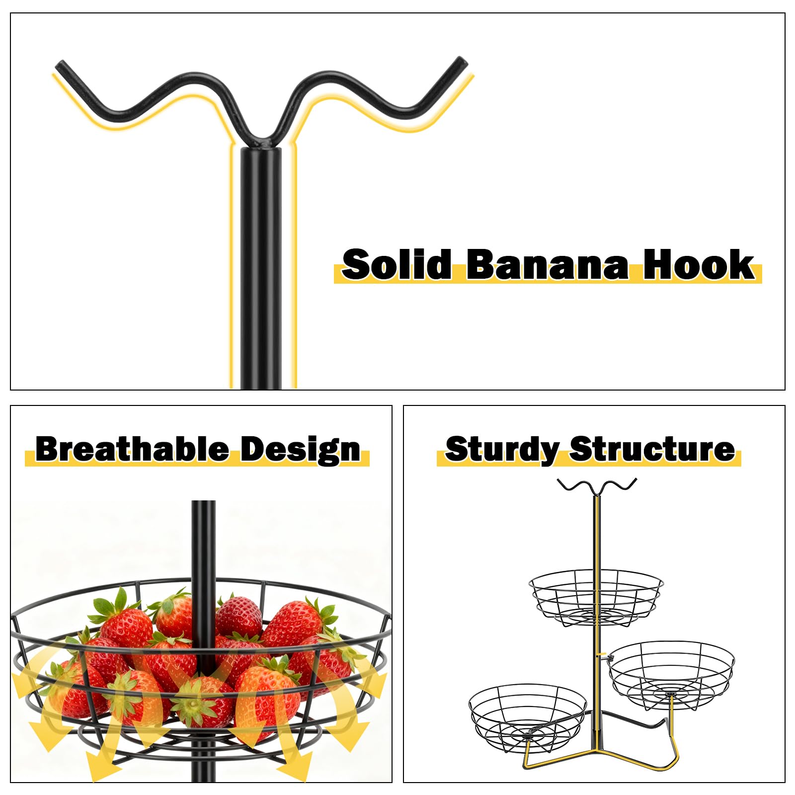 Winmien organizador de alimentos negro, ideal para frutas, verduras o panes.