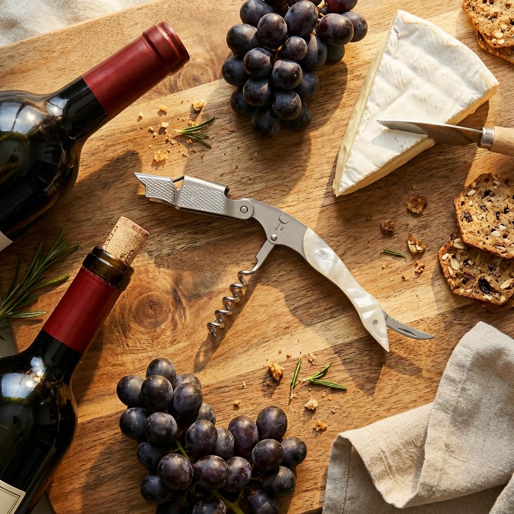 Wino Wine Key junto a botella para escala, tamaño portátil