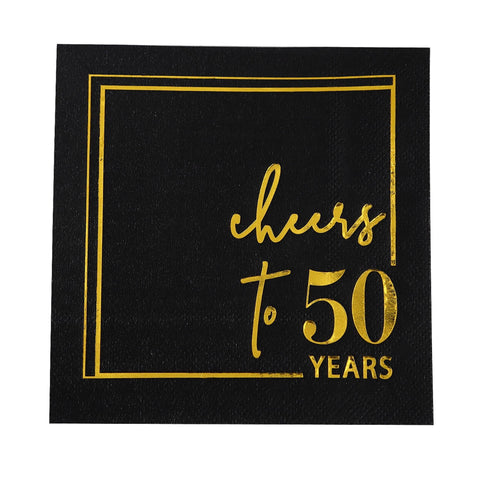 Winoo Design: servilletas cocktail doradas y negras para 50 años, ideal para aniversarios.