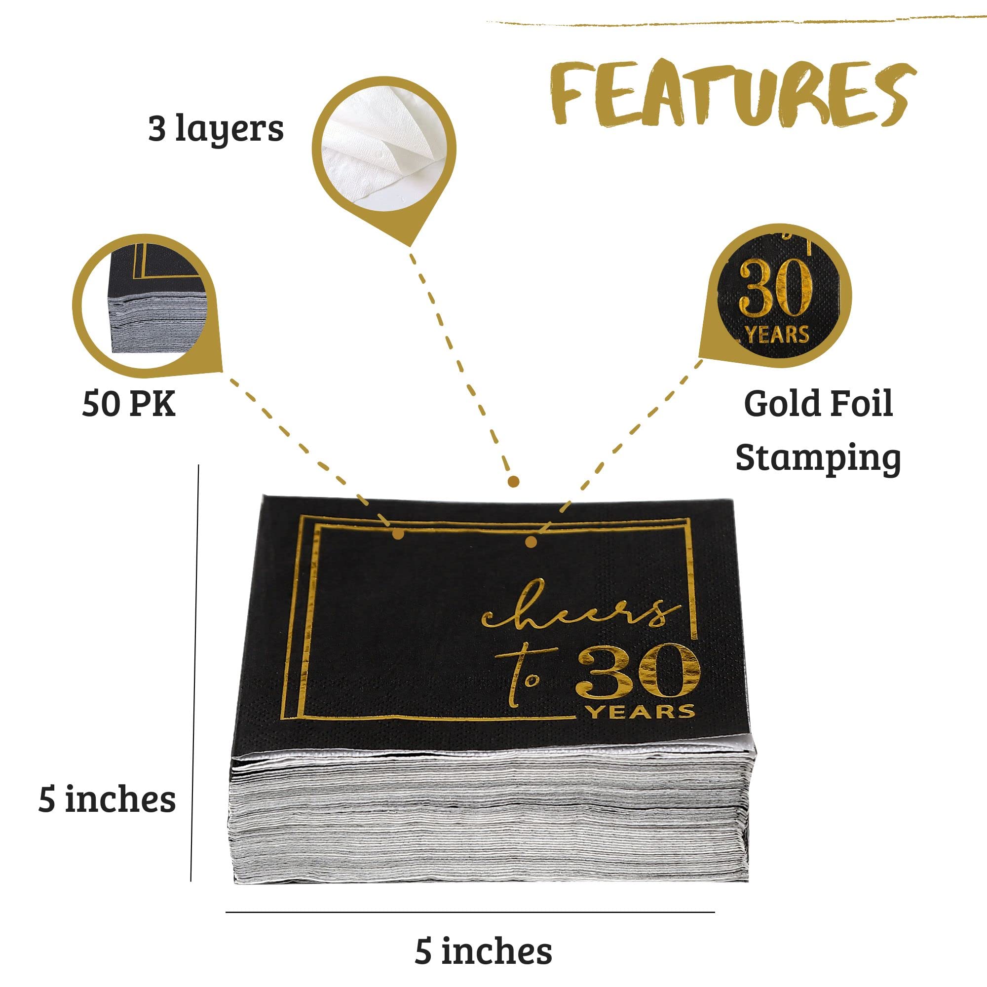 Servilletas doradas de Winoo Design, 3 capas para bodas y aniversarios.