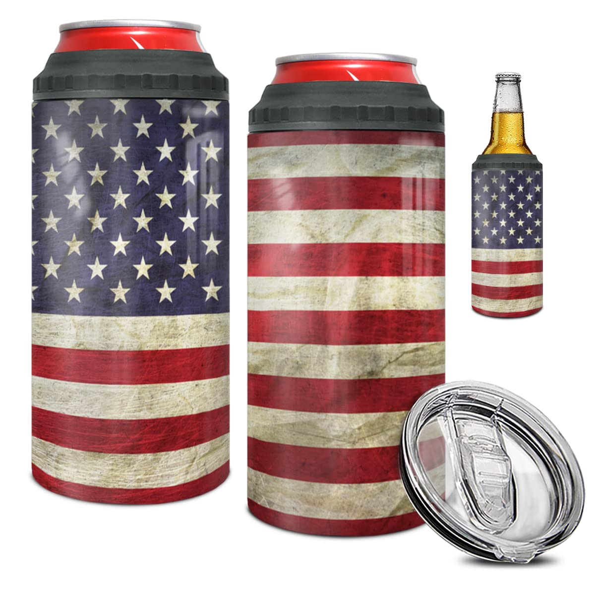 Tumbler Winorax con bandera americana, diseño 4-en-1 y aislamiento duradero