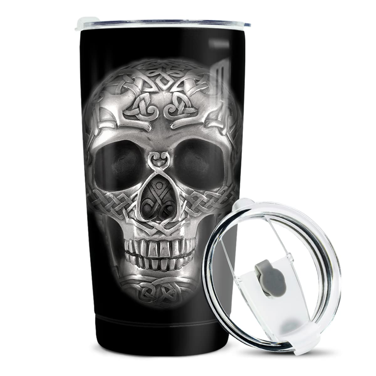 winorax Skull Tumbler 20oz, acero inoxidable, ideal para bebidas calientes o frías.
