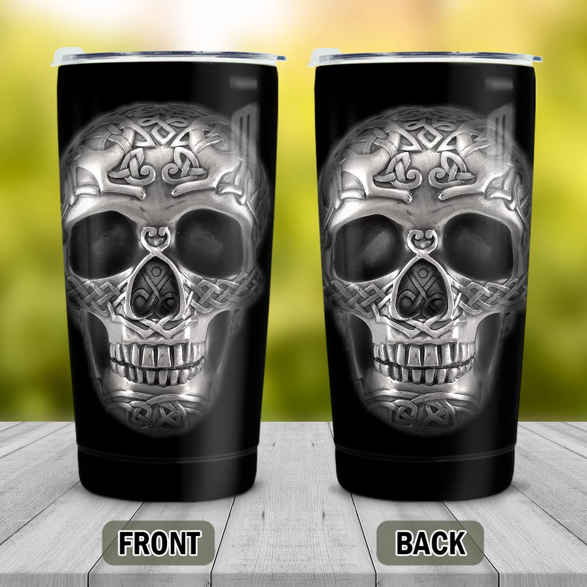 winorax Skull Tumbler con tapa antiderrames, segura durante viajes.