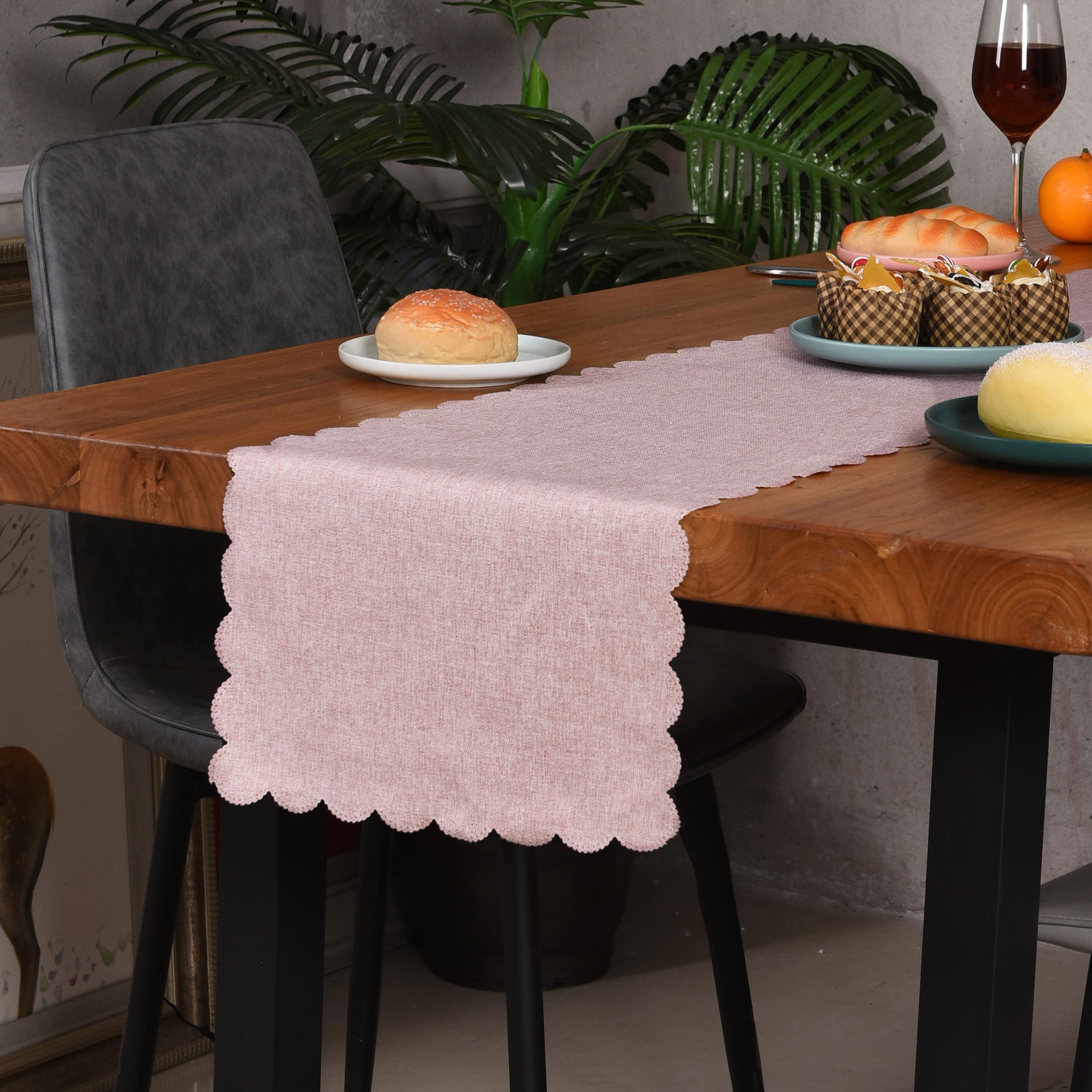Winotic camino de mesa rosa con textura suave de algodón-lino para uso diario