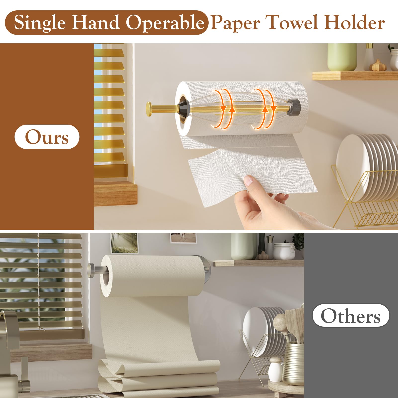 Winproper gancho adhesivo para portarrollos en oro, instalación rápida