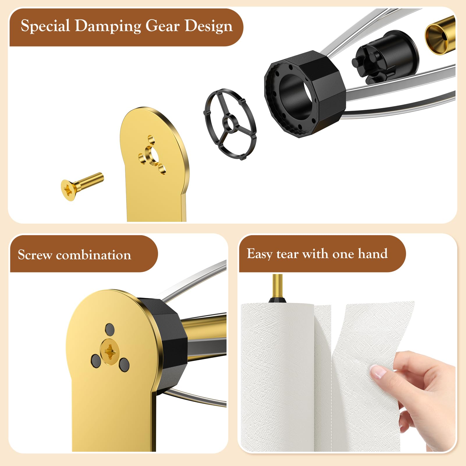 Winproper instalación con tornillos para portarrollos en oro
