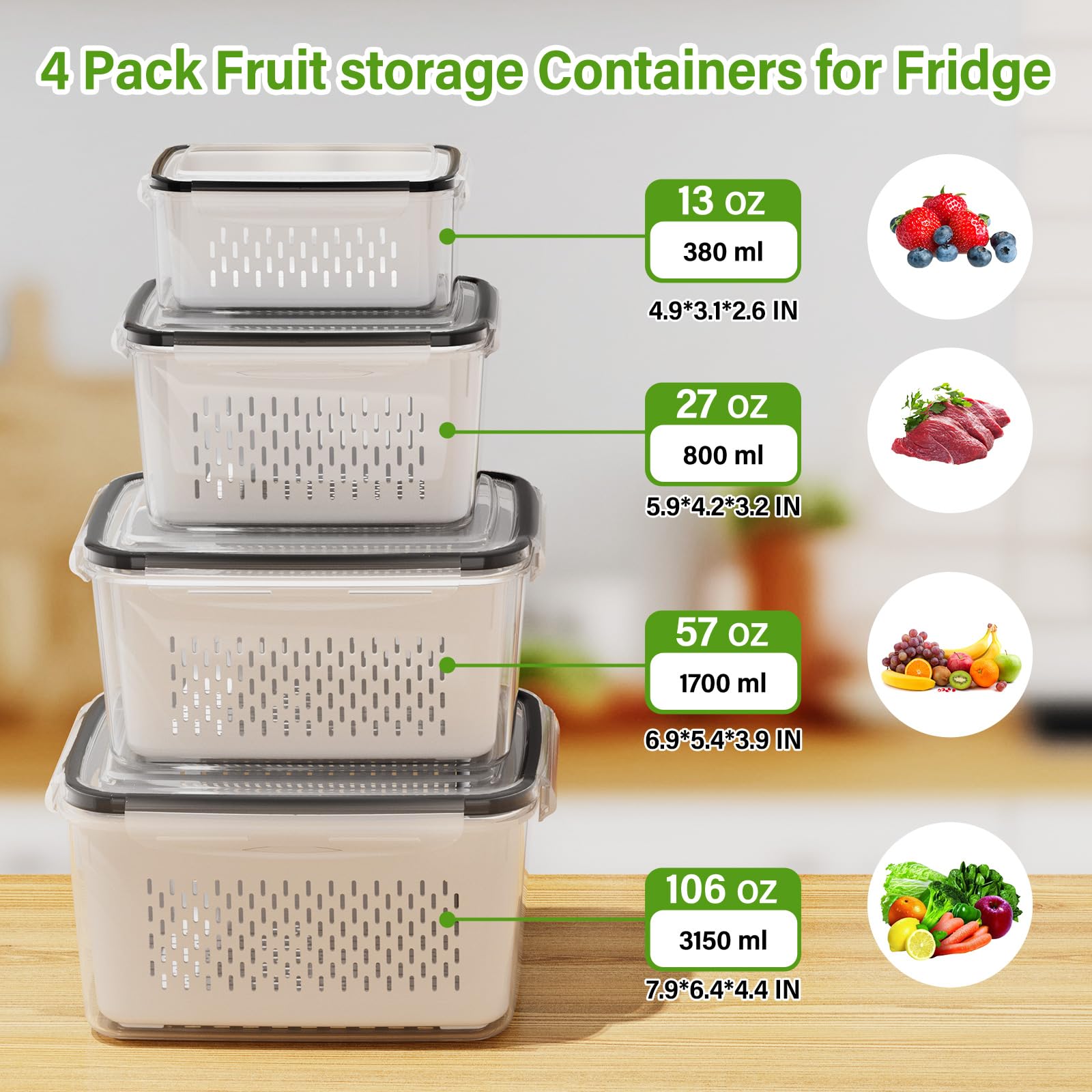 Winproper tazon de lavado de fruta con filtro integrado para escurrir.