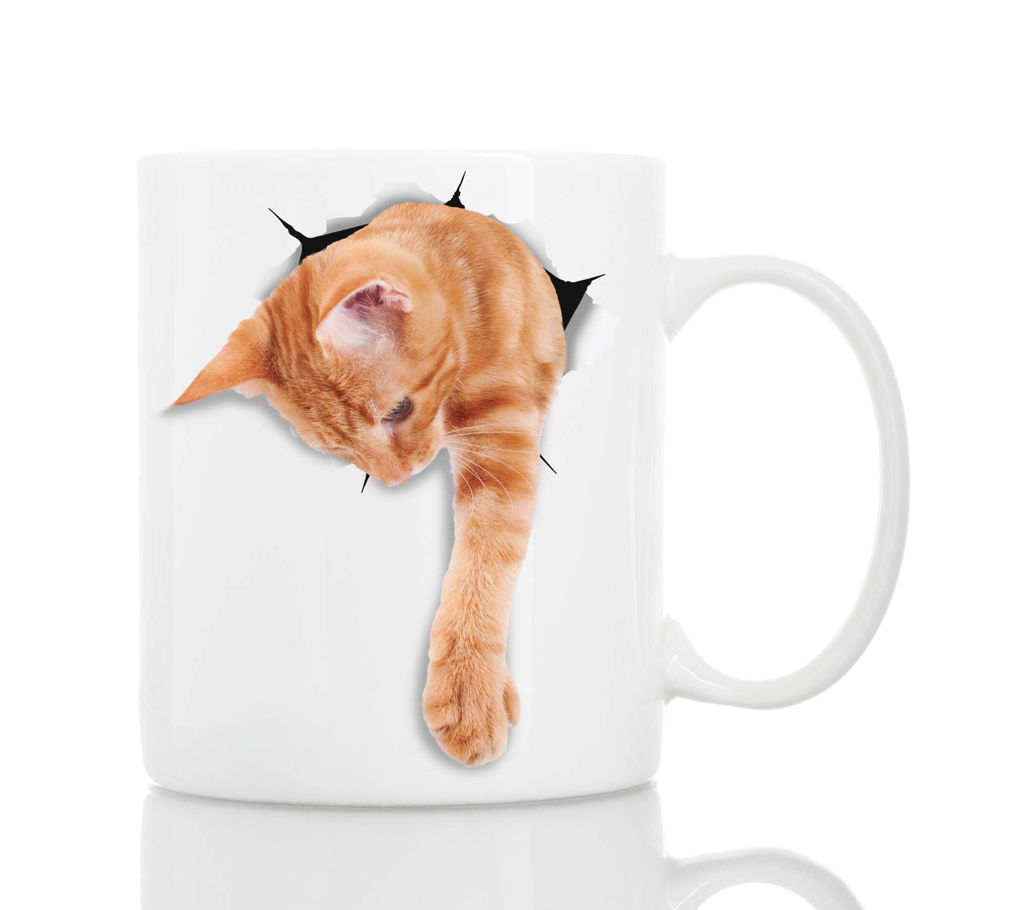 Taza Winston & Bear gatito jengibre naranja, vista frontal, ideal para café diario