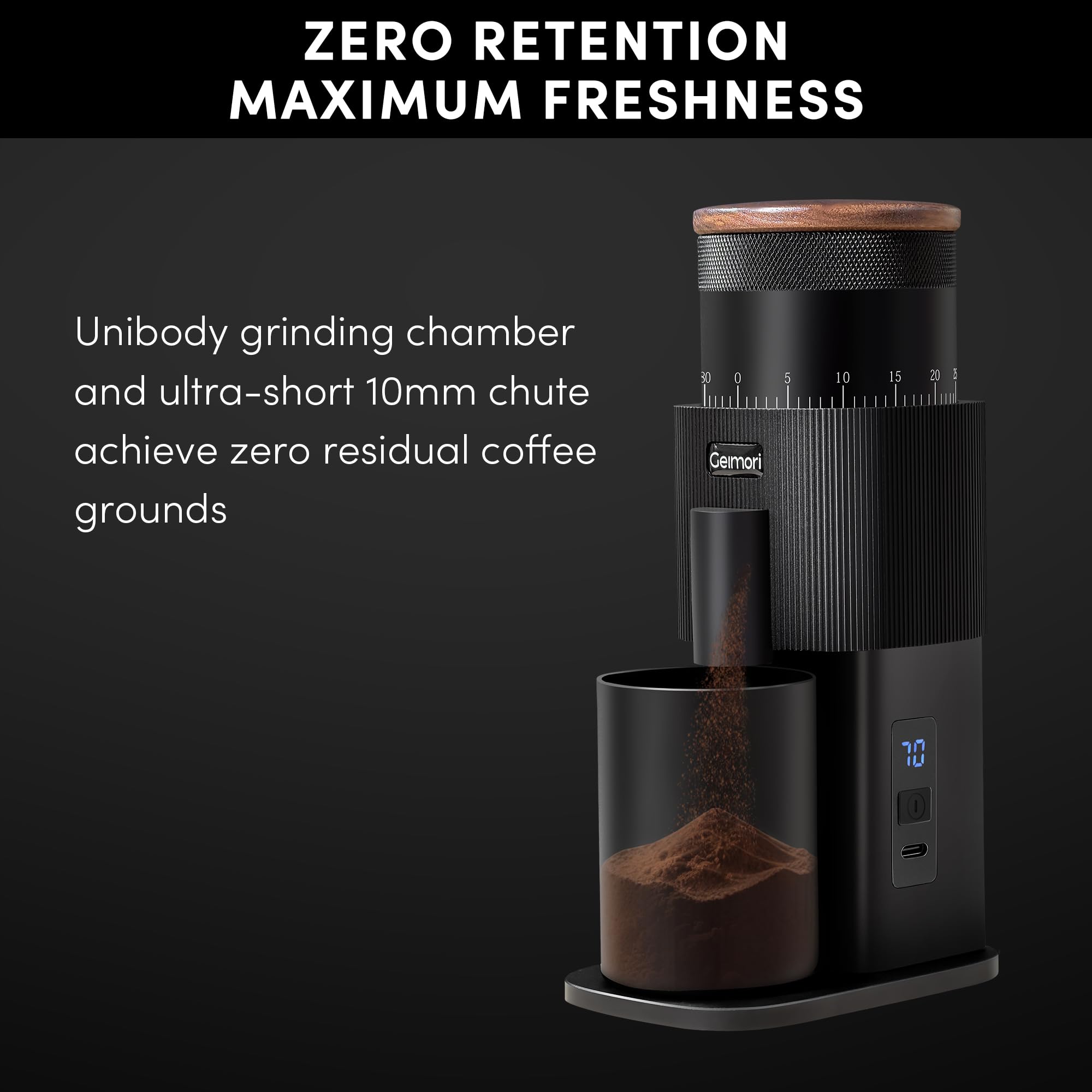 Wirsh Geimori T38 80 ajustes de molienda para espresso y pour-over.