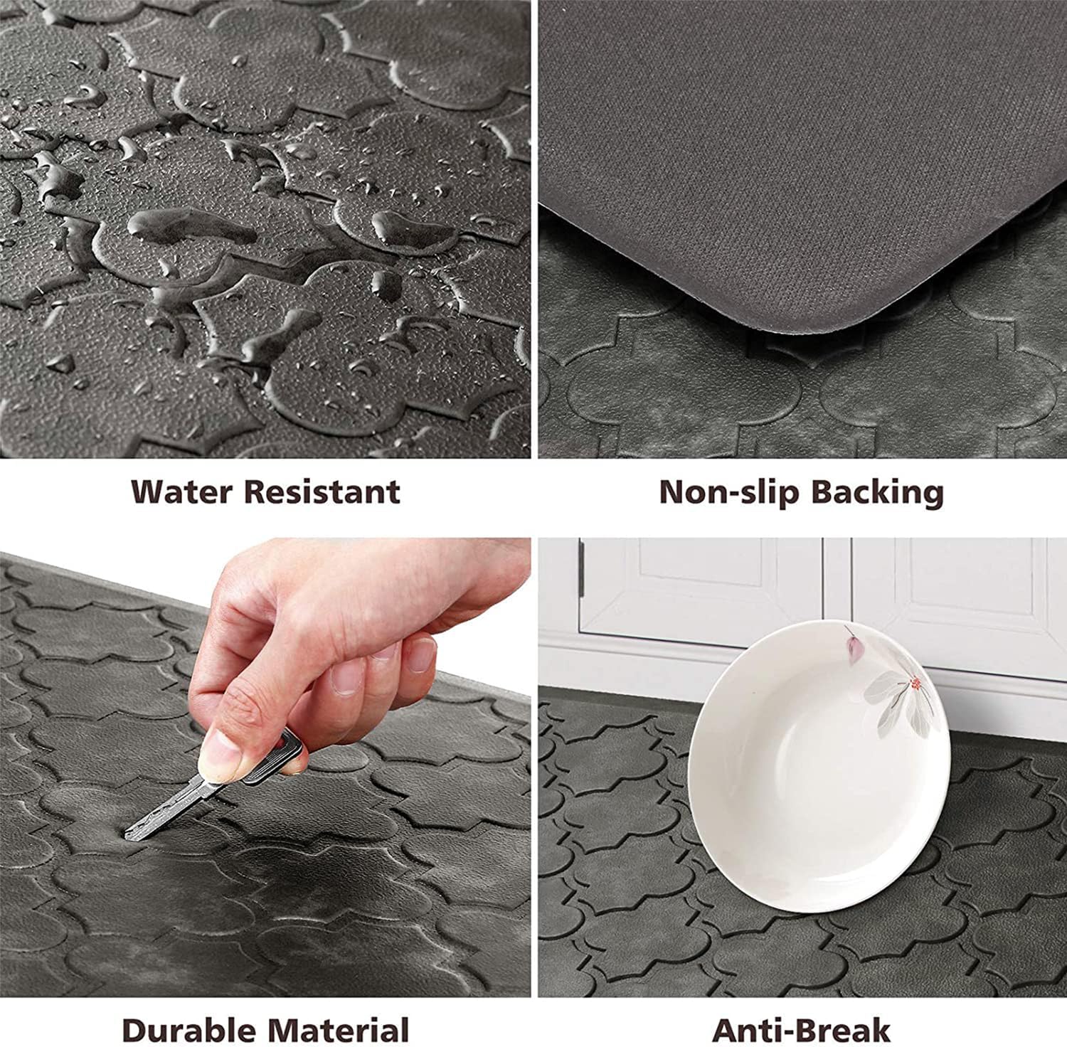 WISELIFE alfombra impermeable gris para cocina, fácil limpieza tras salpicaduras de aceite.