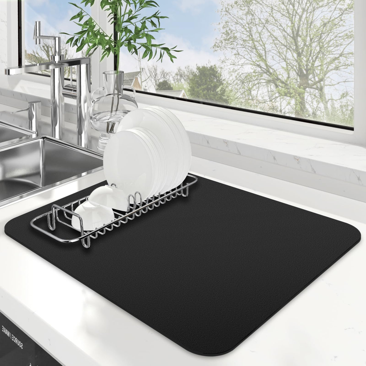 WISELIFE Alfombra para secar platos absorbe rápidamente el agua, ideal para encimeras.
