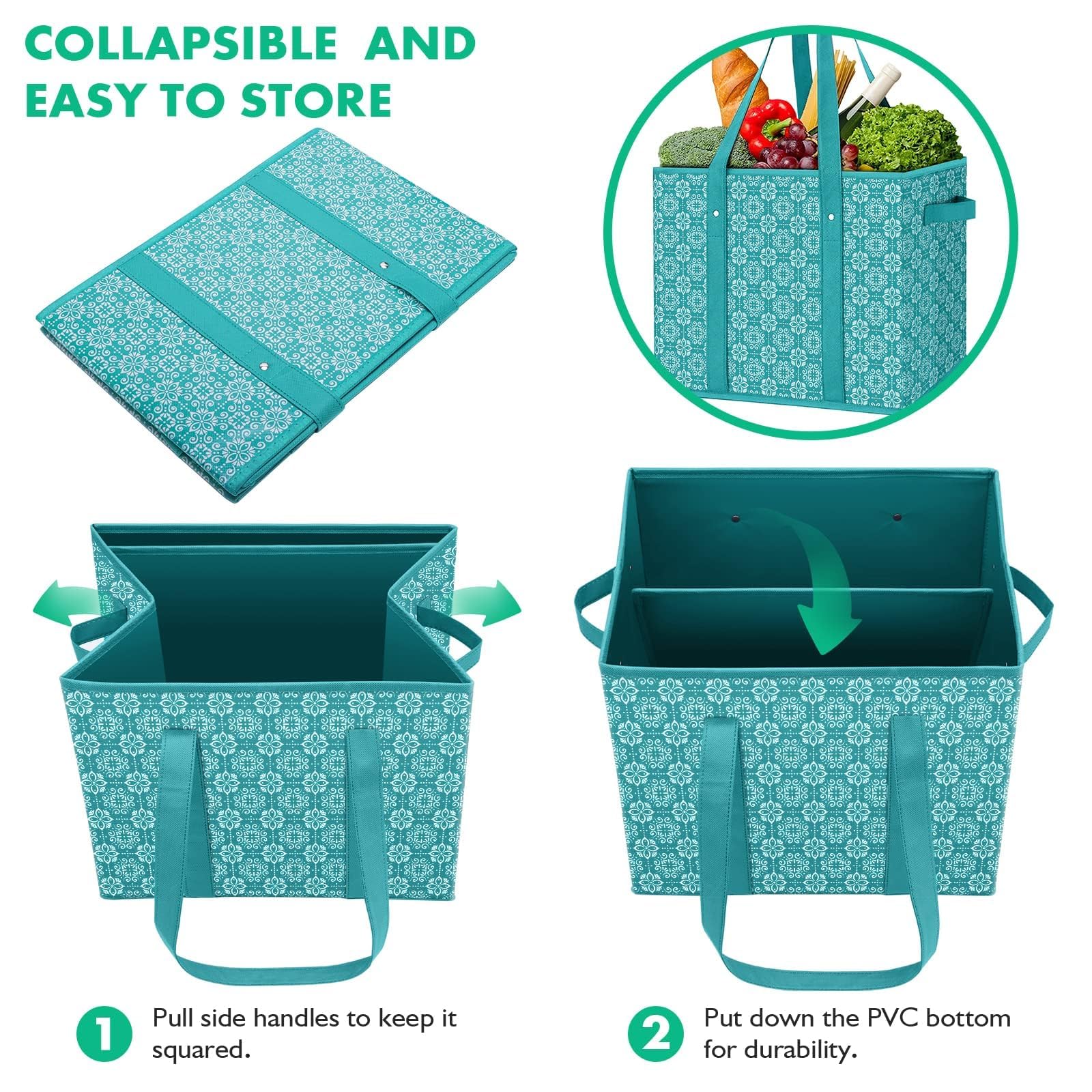 WiseLife bolsa-compra-grande-verde fondo rígido para estabilidad