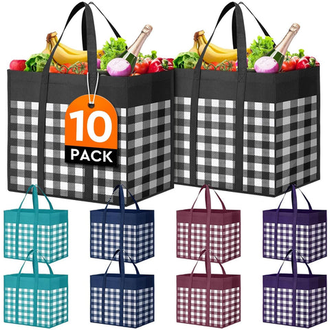 BOLSA reutilizable WISELIFE con patrón a cuadros C, ideal para compras grandes y verduras.