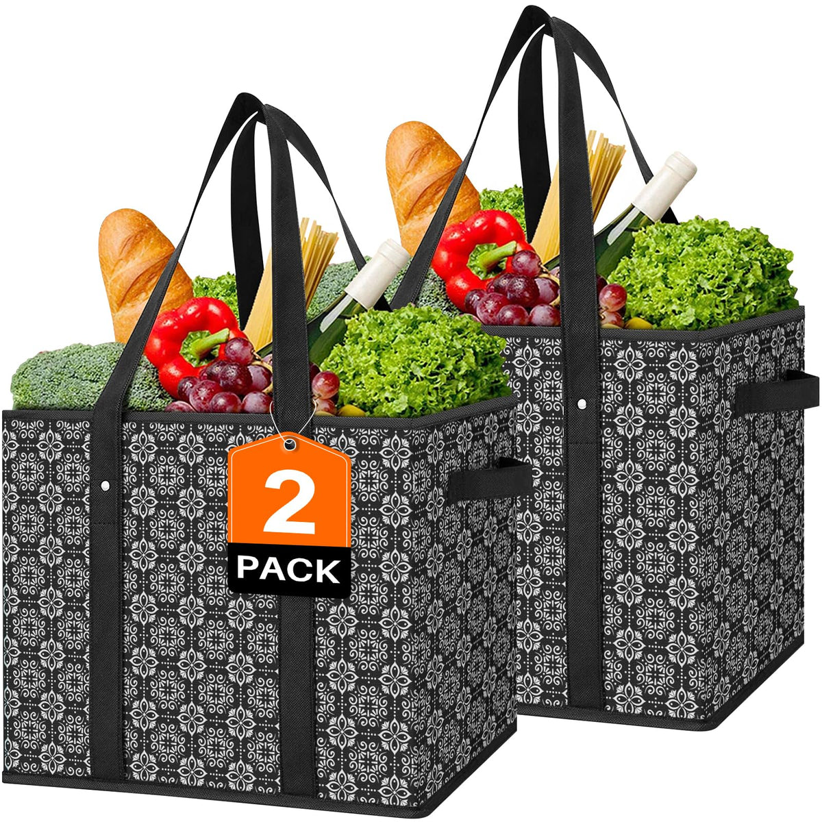 Bolsas WISELIFE de compra grandes en negro, resistentes al uso diario.