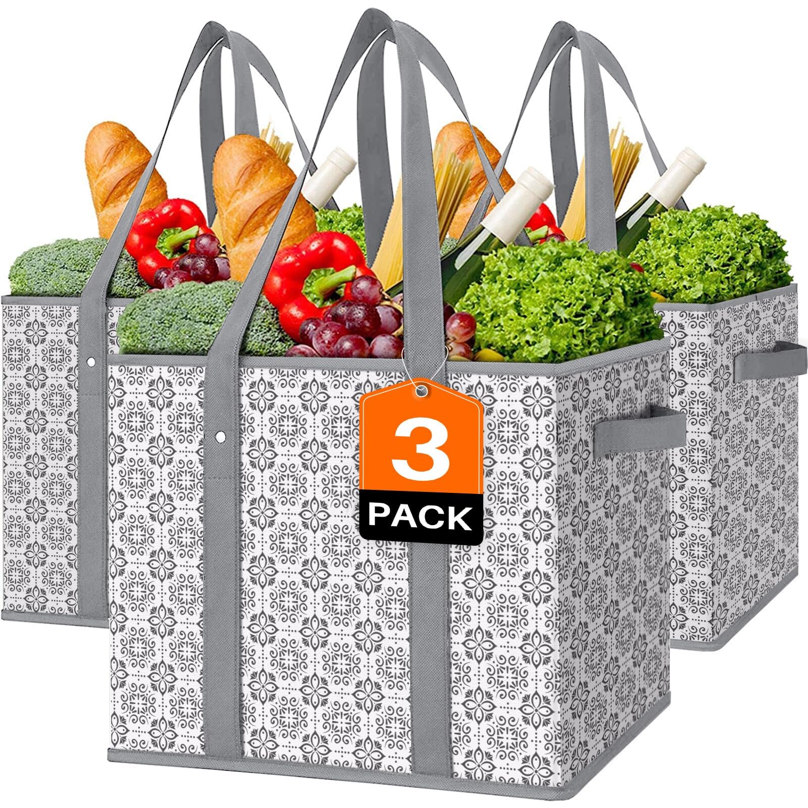 Bolsas WISELIFE para compras, paquete de 3, gran capacidad ideal para supermercados