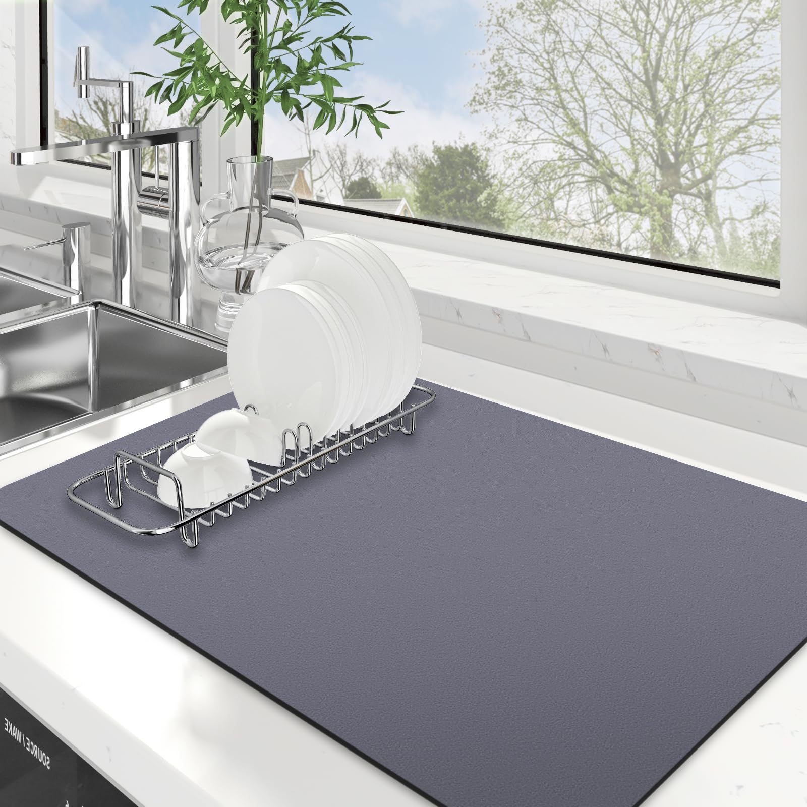 WISELIFE estera para secar platos, gris, absorbe agua rápidamente y protege la encimera
